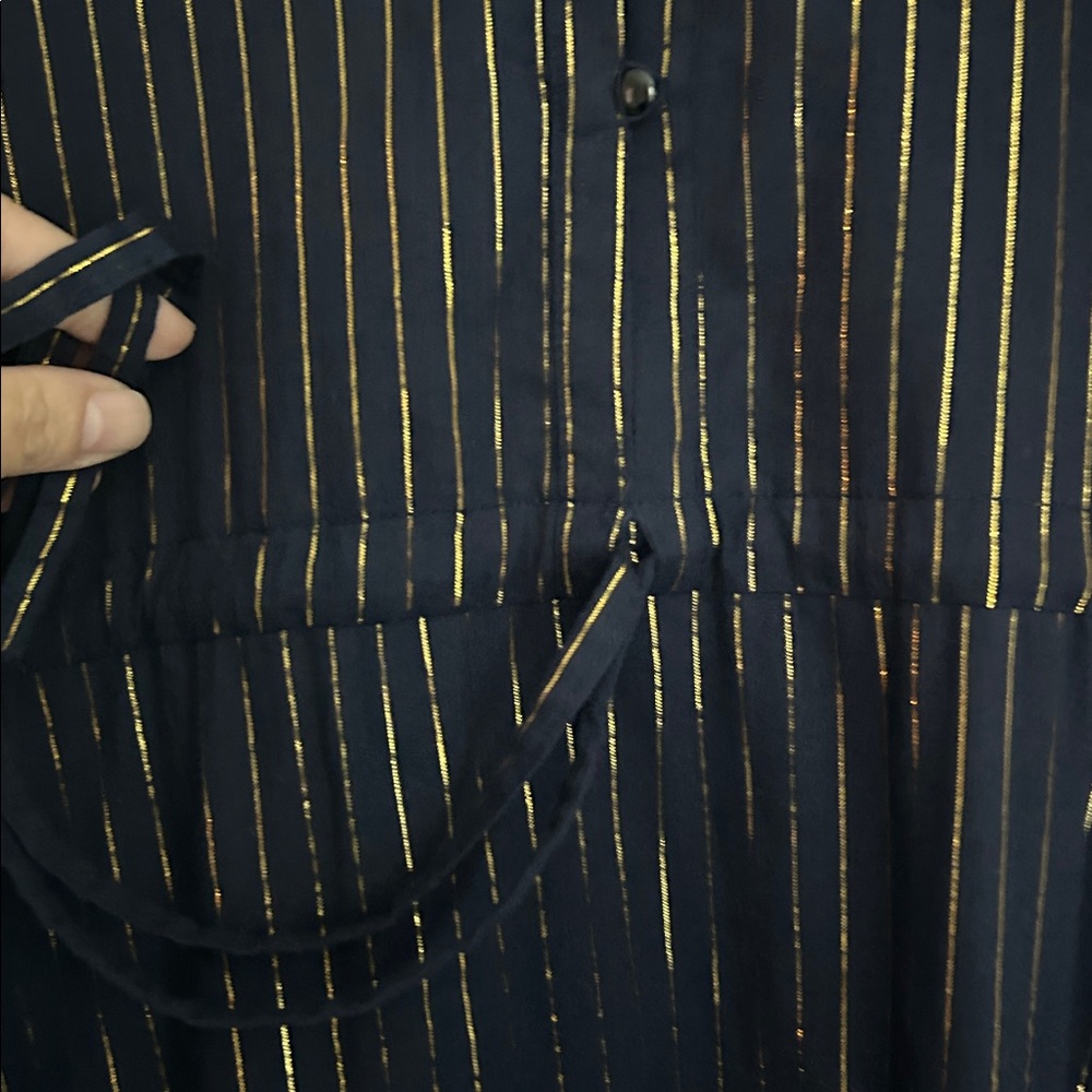 Emerson Fry Frances Dress Maritime Lurex Navy Metallic Stripes Drawstring Size L - Picture 9 of 12